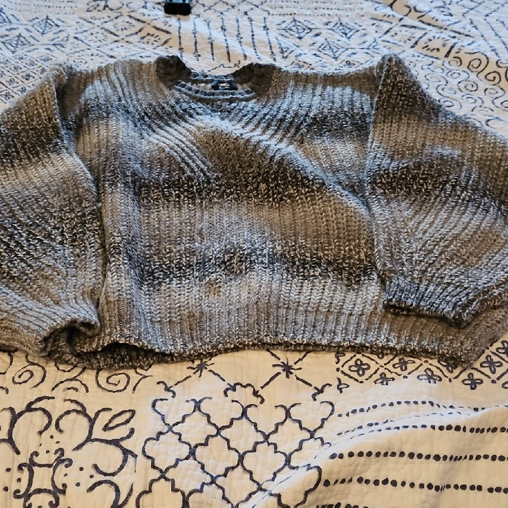 Roots Gray Ribbed Knit Crewneck Sweater
